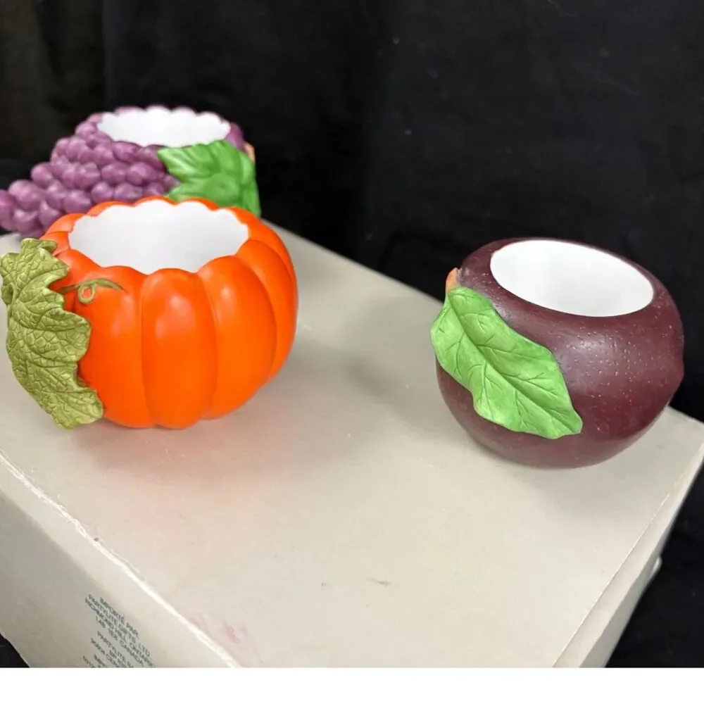 Vintage 2001 PartyLite Harvest Medley P7258 5 Pc Fruit Votive Candle Holders Box